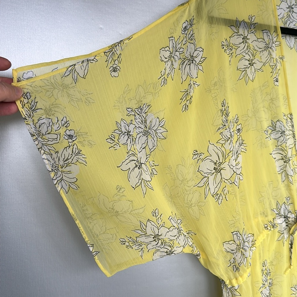 Abercrombie & Fitch yellow floral tie-front kimono sleeve sheer swimwear coverup - Picture 5 of 6